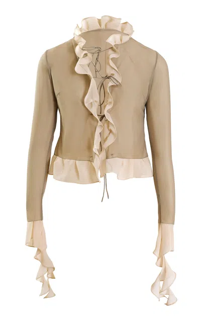 Yassmin Saleh Drape Silk Jacket In Neutral