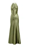 Yassmin Saleh Embrace Ruched Mermaid Gown In Green