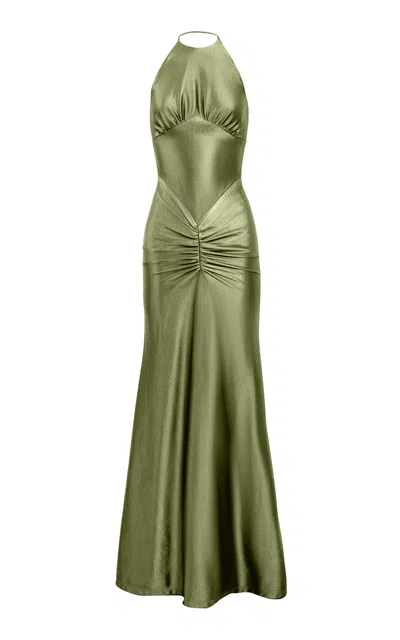 Yassmin Saleh Embrace Ruched Mermaid Gown In Green