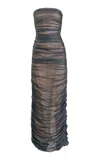 Yassmin Saleh Fade Ruched Gown In Blue