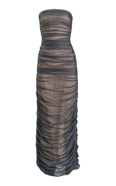 Yassmin Saleh Fade Ruched Gown In Blue