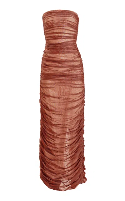 Yassmin Saleh Fade Ruched Gown In Brown