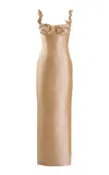 Yassmin Saleh Halo Ruffled Silk-blend Satin Gown In Neutral
