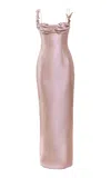 Yassmin Saleh Halo Ruffled Silk-blend Satin Gown In Pink