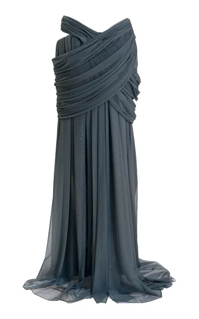 Yassmin Saleh Haze Tulle-blend Maxi Skirt In Blue