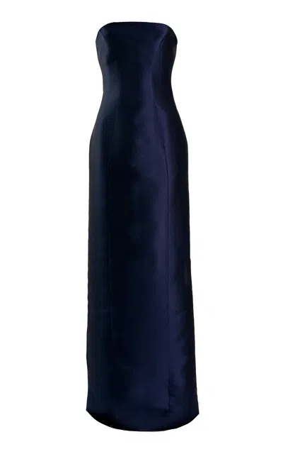 Yassmin Saleh Imprint Silk-blend Gown In Blue
