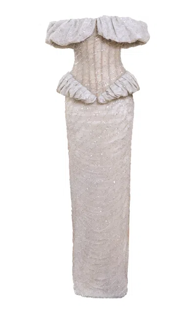Yassmin Saleh Keepsake Tulle-blend Gown In Neutral