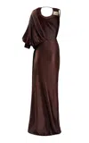 Yassmin Saleh Linger Draped Maxi Gown In Brown