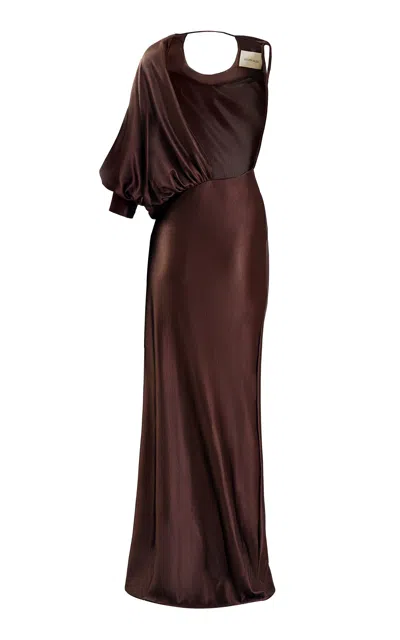 Yassmin Saleh Linger Draped Maxi Gown In Brown