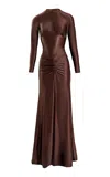 Yassmin Saleh Nocturne Ruched Gown In Brown