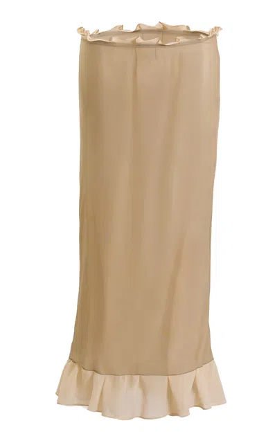 Yassmin Saleh Rippler Silk Midi Skirt In Neutral