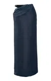 Yassmin Saleh Unfold Draped Silk-blend Maxi Skirt In Blue