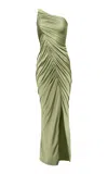 Yassmin Saleh Vestige Ruched Satin Gown In Green