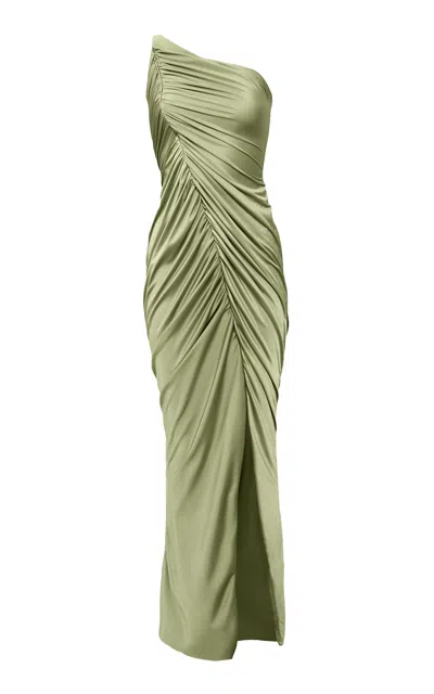 Yassmin Saleh Vestige Ruched Satin Gown In Green