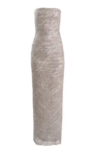 Yassmin Saleh Whispers Sequin-embellished Tulle-blend Gown In Neutral