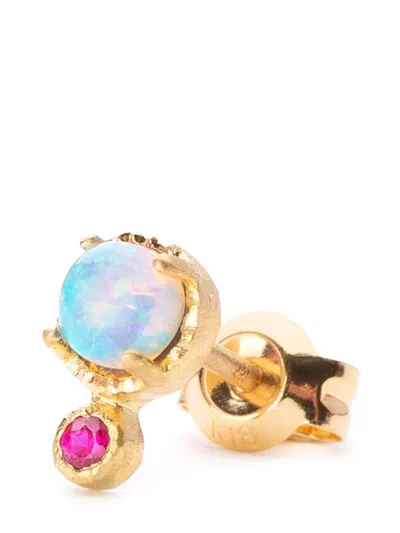 Yasuko Azuma 18kt Yellow Gold Opal And Ruby Stud Earring