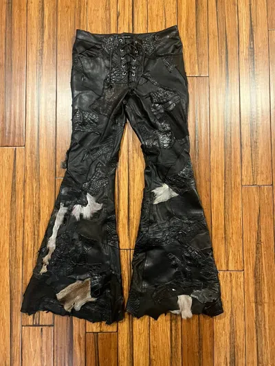 Pre-owned Yasuyuki Ishii “destroy” Leather Fur Variation Flared Jeans In Black