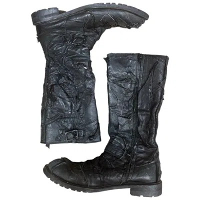 Pre-owned Yasuyuki Ishii Patchwork Leather Boots In Black | ModeSens