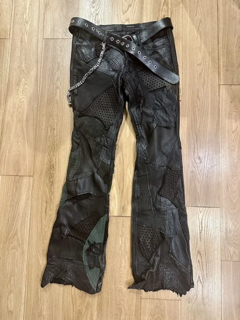 Pre-owned Yasuyuki Ishii Patchwork Leather Pants In Black Pre-owned Yasuyuki Ishii Patchwork Leather Pants In Black