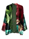 Yavi Abstract-print Velvet Jacket In Green
