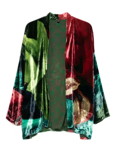 Yavi Abstract-print Velvet Jacket In Green