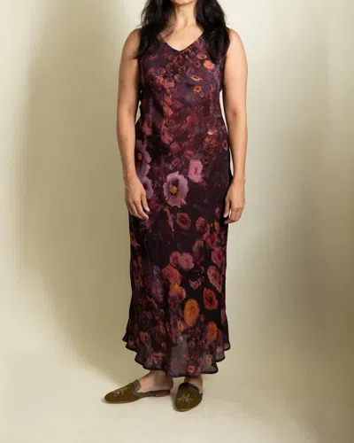 Yavi Bias Cut Dress In Aubergine Floral In Multi