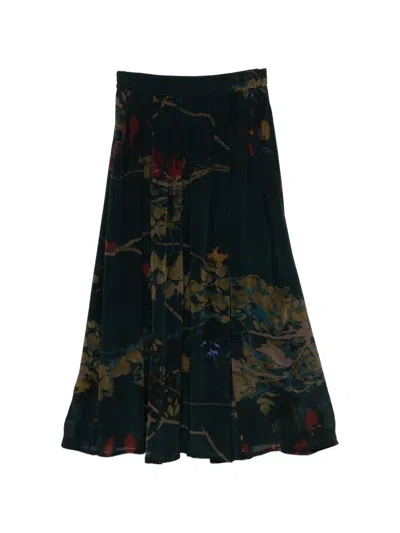 Yavi Floral Pleated Midi Skirt In Multi