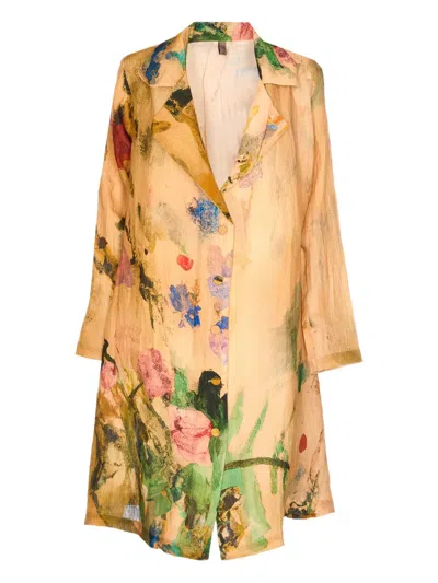 Yavi Floral Print Button Jacket In Orange
