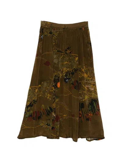 Yavi Floral Print Skirt In Brown