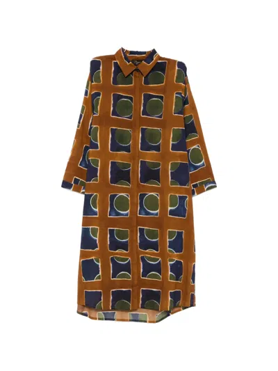 Yavi Tiara Geometric-pattern Midi Dress In Brown