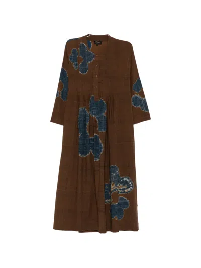 Yavi Tita Pleated Midi Dress In Brown