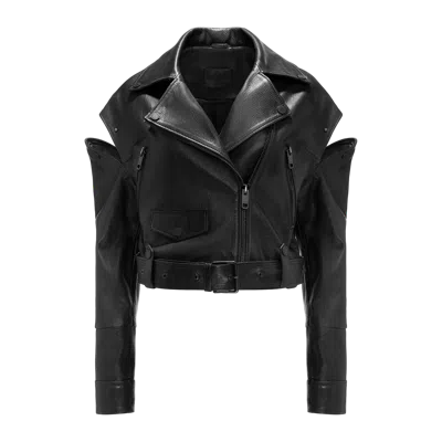 Yavorska Cropped Biker Jacket In Black Leather