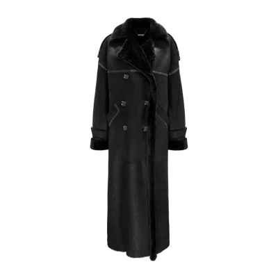 Yavorska Double Breasted Lamb Leather Coat In Black