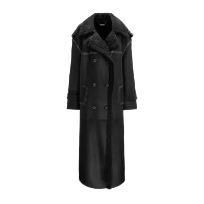 Yavorska Double Breasted Lamb Leather Coat In Black