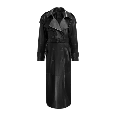 Yavorska Double Breasted Leather Coat With Belt In Black
