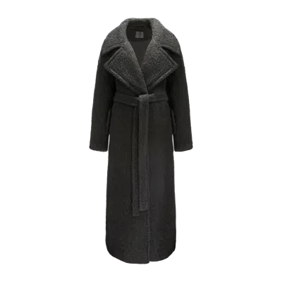 Yavorska Long Boucle Coat With Belt In Black