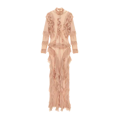 Yavorska Long Sheer Dress In Beige