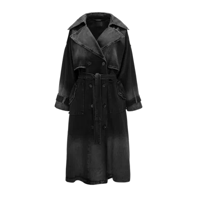 Yavorska Longline Denim Trench Coat In Black