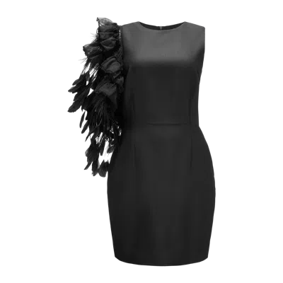 Yavorska Mini Black Dress With Feathers Aplique