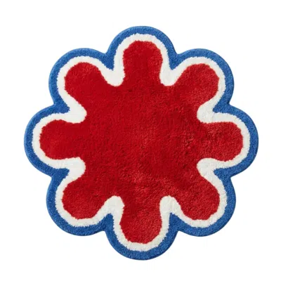 Yaya & Co. Blue / White / Red Areon Organic Cotton Handmade Tufted Abstract Bathmat