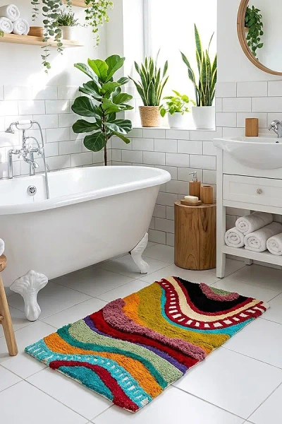 Yaya & Co. Echo Organic Cotton Abstract Bathmat At Urban Outfitters In Multi