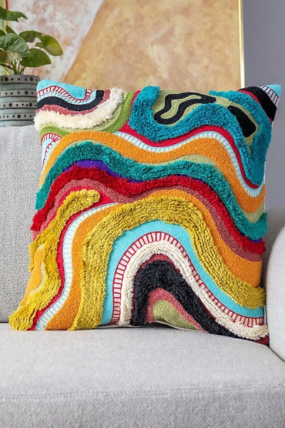 Yaya & Co. Echo Organic Cotton Abstract Pillow At Urban Outfitters In Multi