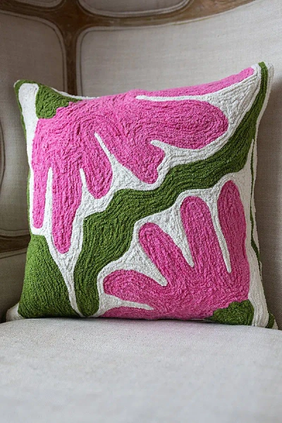 Yaya & Co. Francine Organic Cotton Embroidered Floral Pillow In Pink At Urban Outfitters In Multi