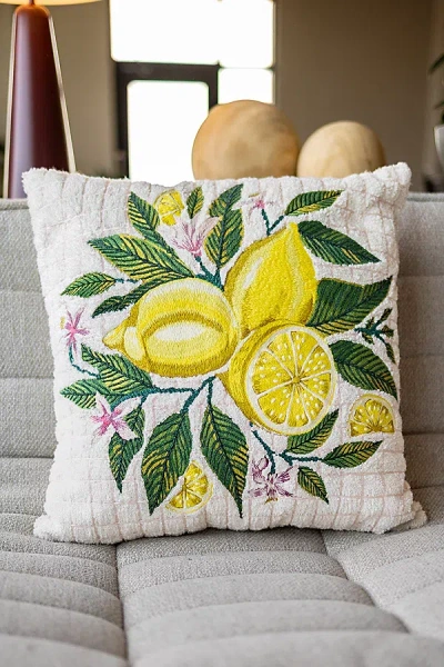 Yaya & Co. Martha Organic Cotton Embroidered Lemon Pillow In Yellow At Urban Outfitters