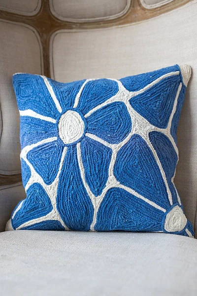 Yaya & Co. Remi Organic Cotton Embroidered Floral Pillow In Blue At Urban Outfitters