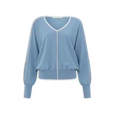 Yaya Batwing Sweater With V Neck And Seam Details | Infinity Blue