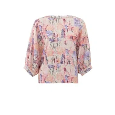 Yaya Batwing Top With Boatneck And All Over Print | Flamingo Plume Pink Dessin