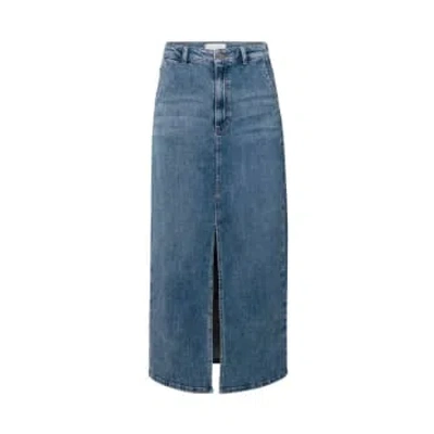Yaya Denim Maxi Skirt With Slit | Blue Denim