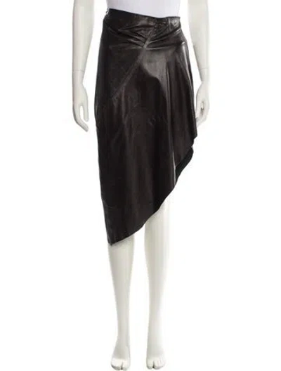 Pre-owned Ya-ya Leather Midi Length Skirt In Black