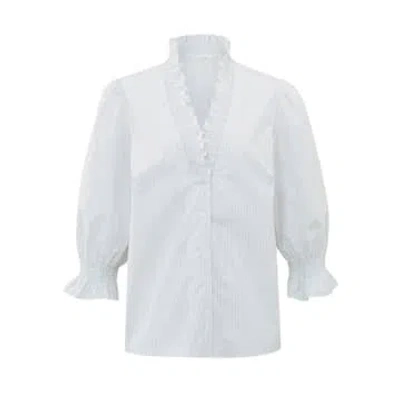 Yaya Pinstripe Ruffle Shirt In White
